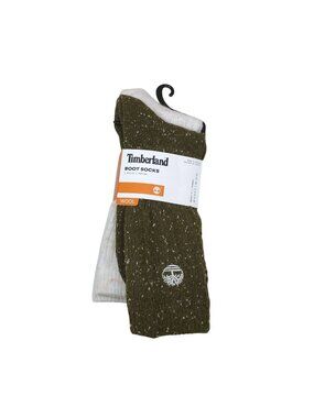 Timberland Womens Wool Blend Boot Socks 2 Pairs Green & Cream US 6.5-9.5